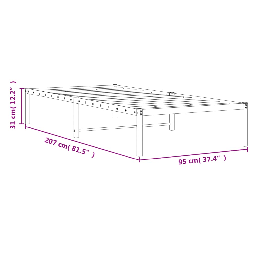 Metalni okvir za krevet crni 90 x 200 cm