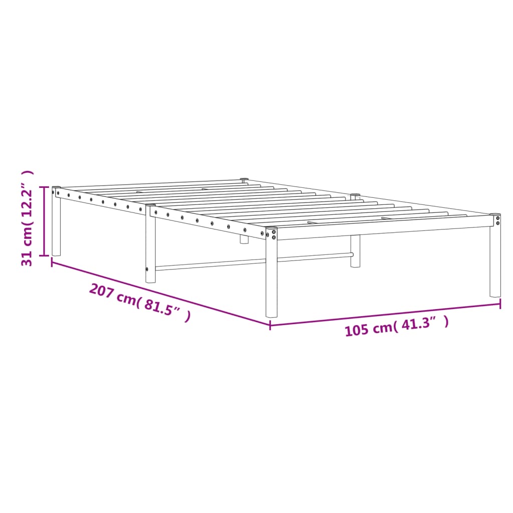 Metalni okvir za krevet crni 100x200 cm