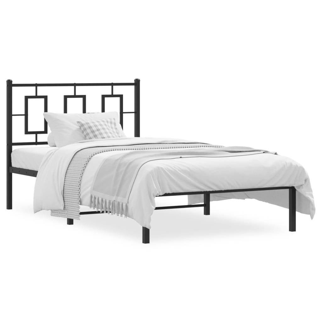 Metalni okvir za krevet s uzglavljem crni 100x190 cm