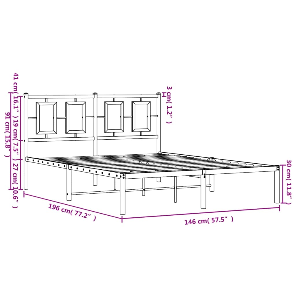 Metalni okvir za krevet s uzglavljem crni 140x190 cm