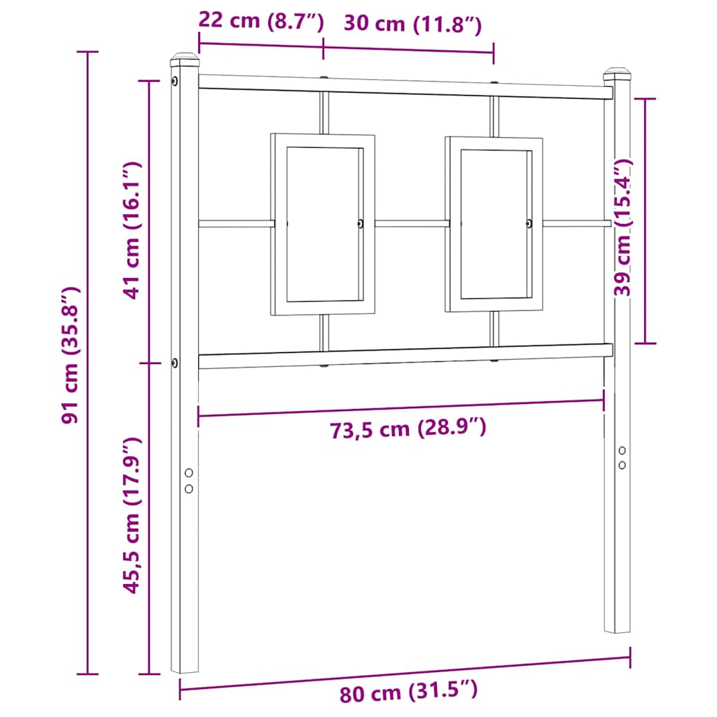 Metalno uzglavlje za krevet crno 75 cm