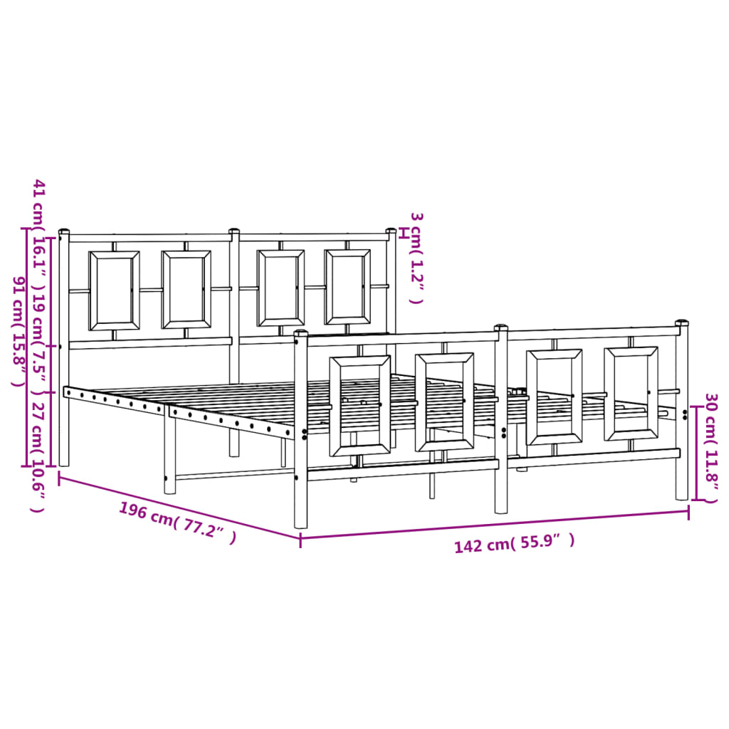 Metalni okvir kreveta uzglavlje i podnožje bijeli 135 x 190 cm