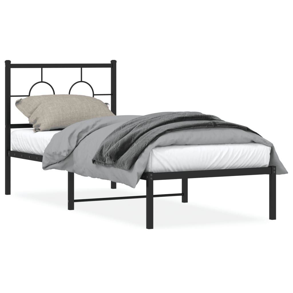 Metalni okvir za krevet s uzglavljem crni 75x190 cm