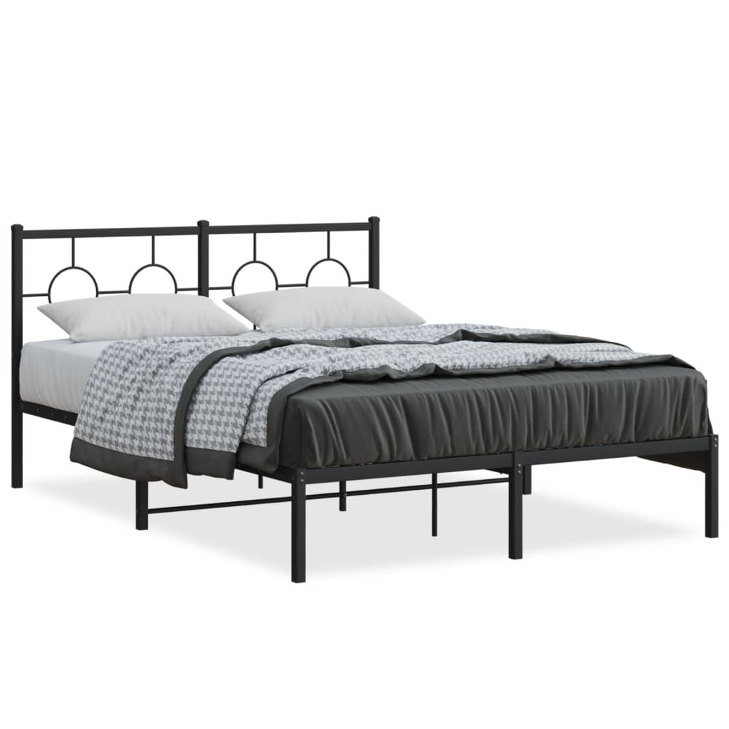 Metalni okvir za krevet s uzglavljem crni 135x190 cm