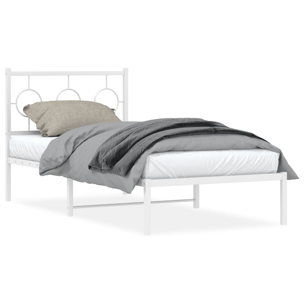 Metalni okvir za krevet s uzglavljem bijeli 90 x 190 cm