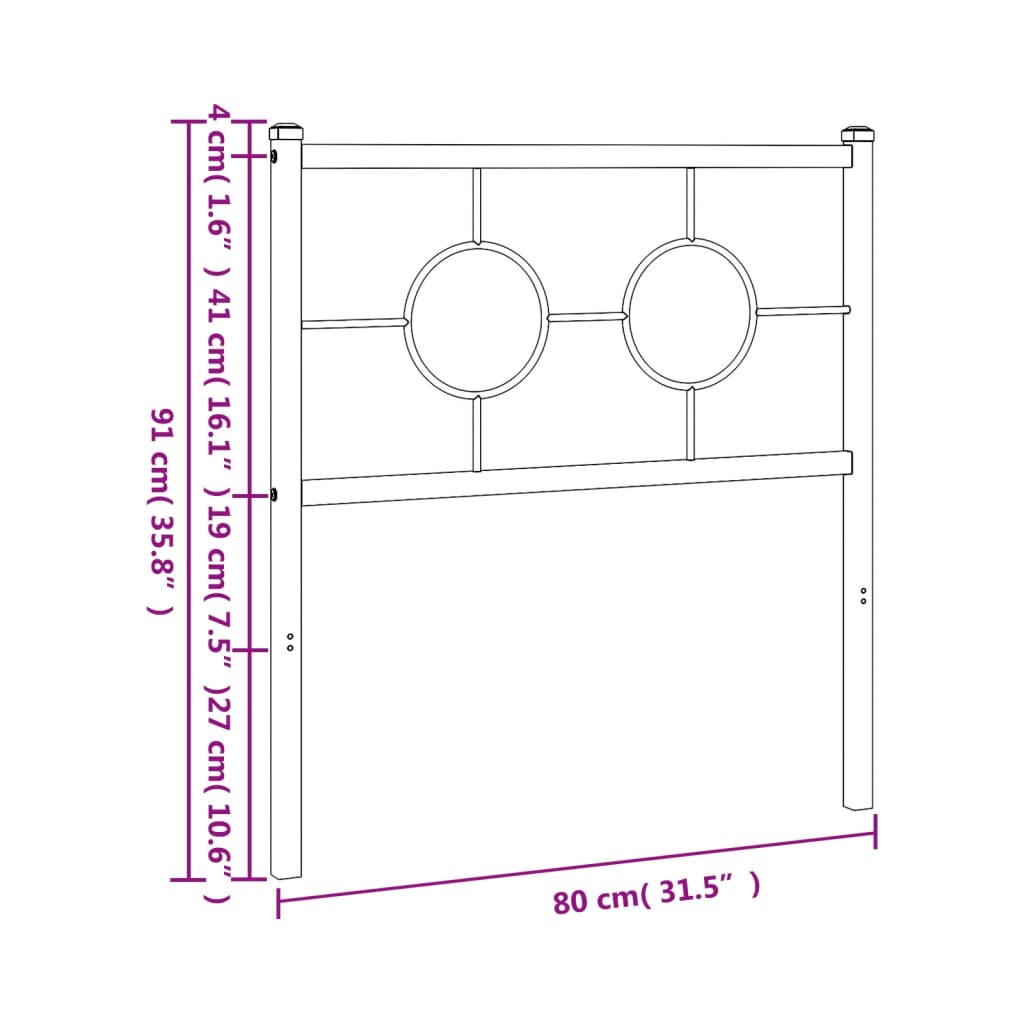 Metalno uzglavlje za krevet, bijelo, 75 cm