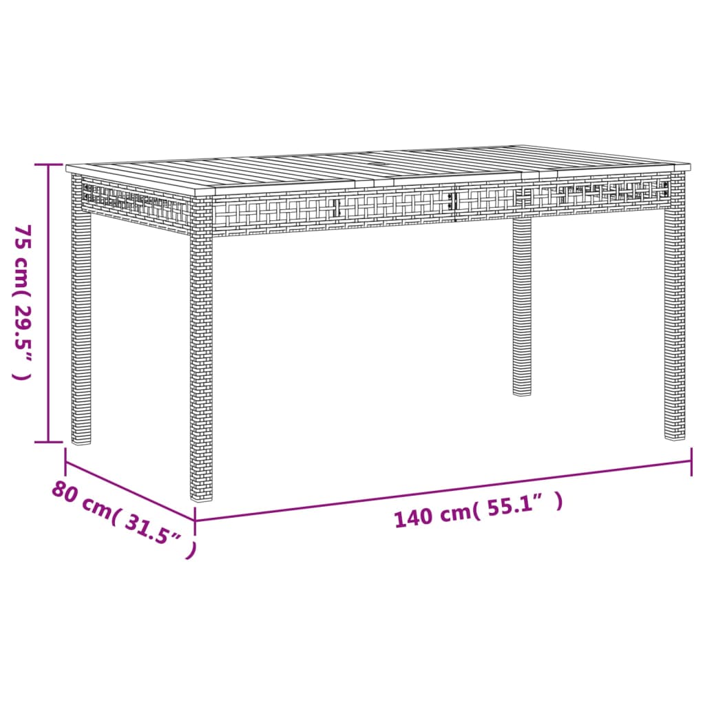 Vrtni stol crni 140 x 80 x 75 cm od poliratana i drva bagrema