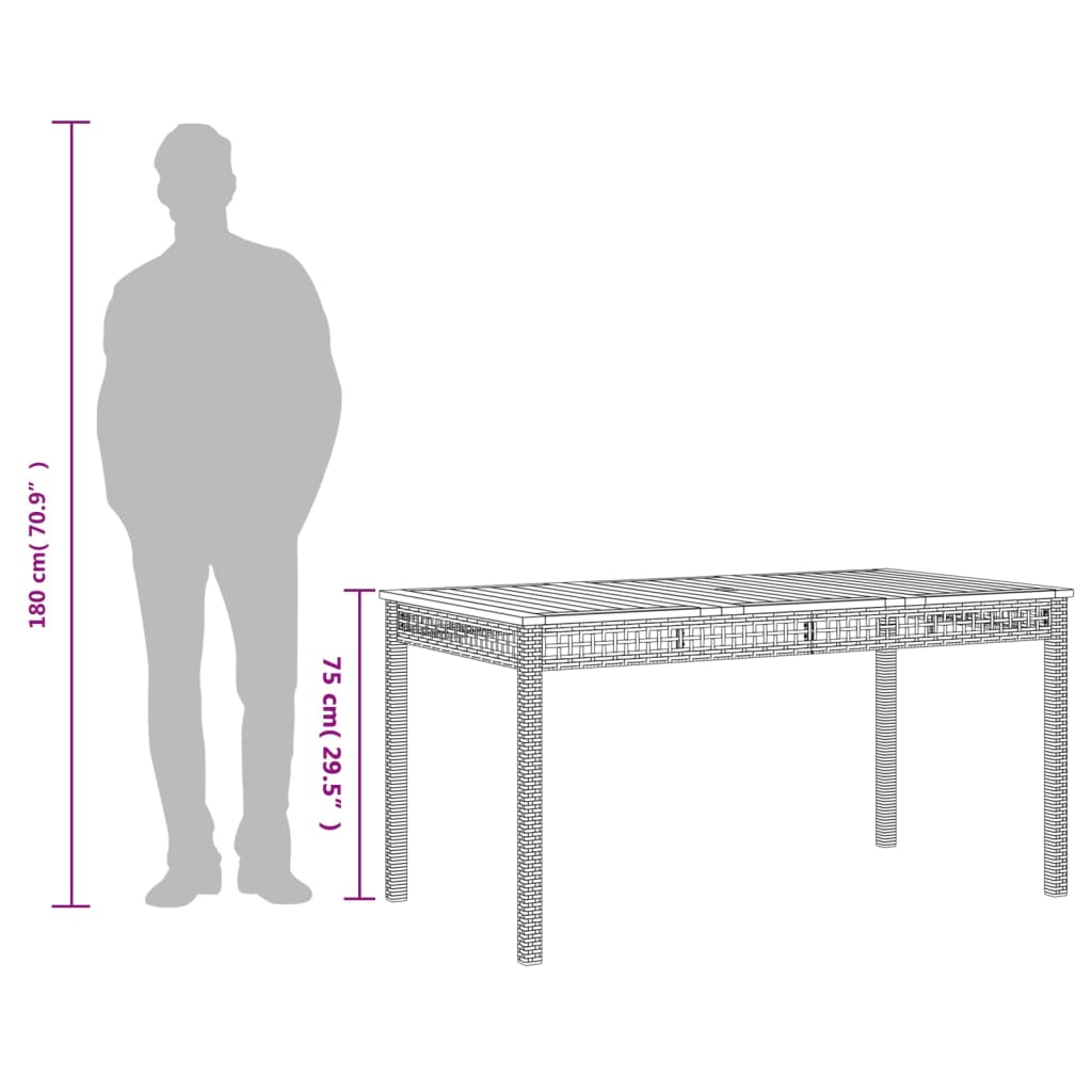 Vrtni stol crni 140 x 80 x 75 cm od poliratana i drva bagrema