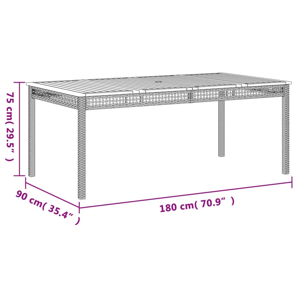 Vrtni stol crni 180 x 90 x 75 cm od poliratana i drva bagrema