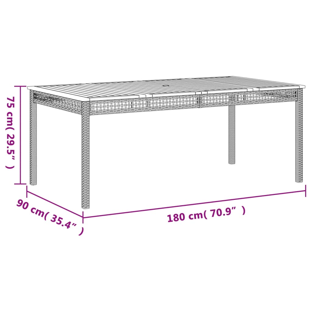Vrtni stol sivi 180 x 90 x 75 cm od poliratana i drva bagrema