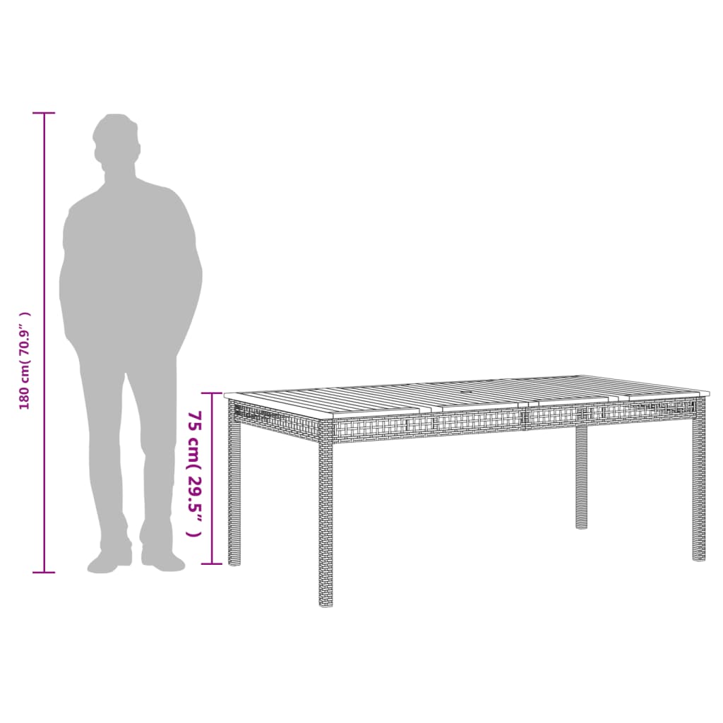 Vrtni stol sivi 180 x 90 x 75 cm od poliratana i drva bagrema