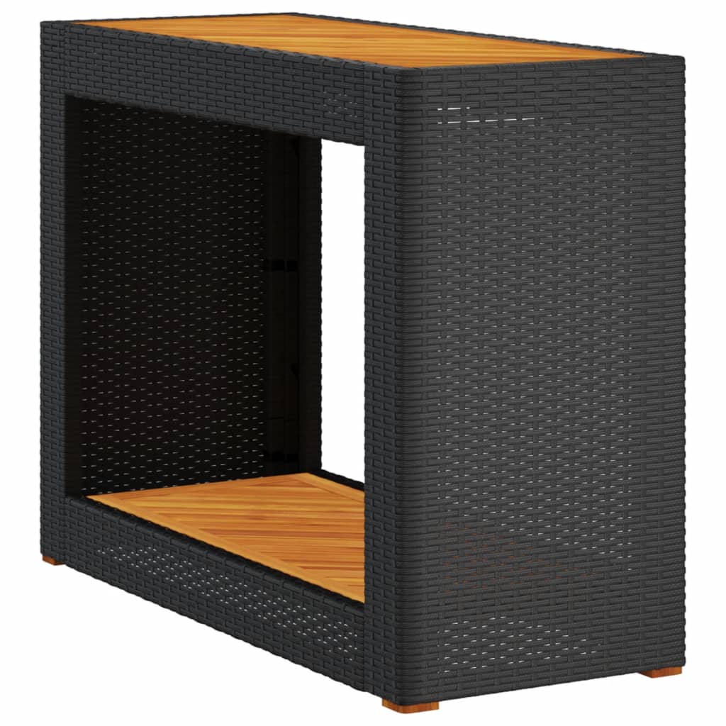 Vrtni bočni stolić s drvenom pločom crni 100x40x75 cm poliratan