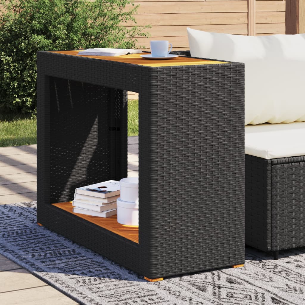 Vrtni bočni stolić s drvenom pločom crni 100x40x75 cm poliratan