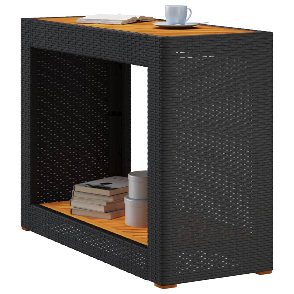 Vrtni bočni stolić s drvenom pločom crni 100x40x75 cm poliratan