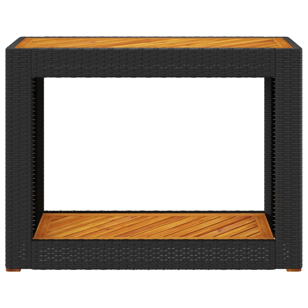 Vrtni bočni stolić s drvenom pločom crni 100x40x75 cm poliratan