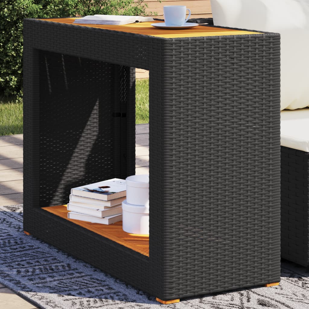 Vrtni bočni stolić s drvenom pločom crni 100x40x75 cm poliratan