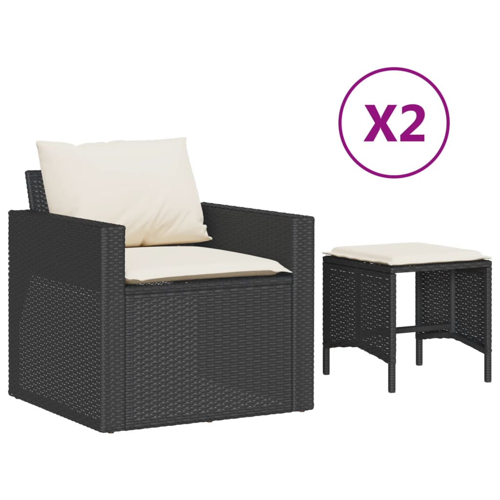 4-dijelni set vrtnih sofa od poliratana s jastucima crni
