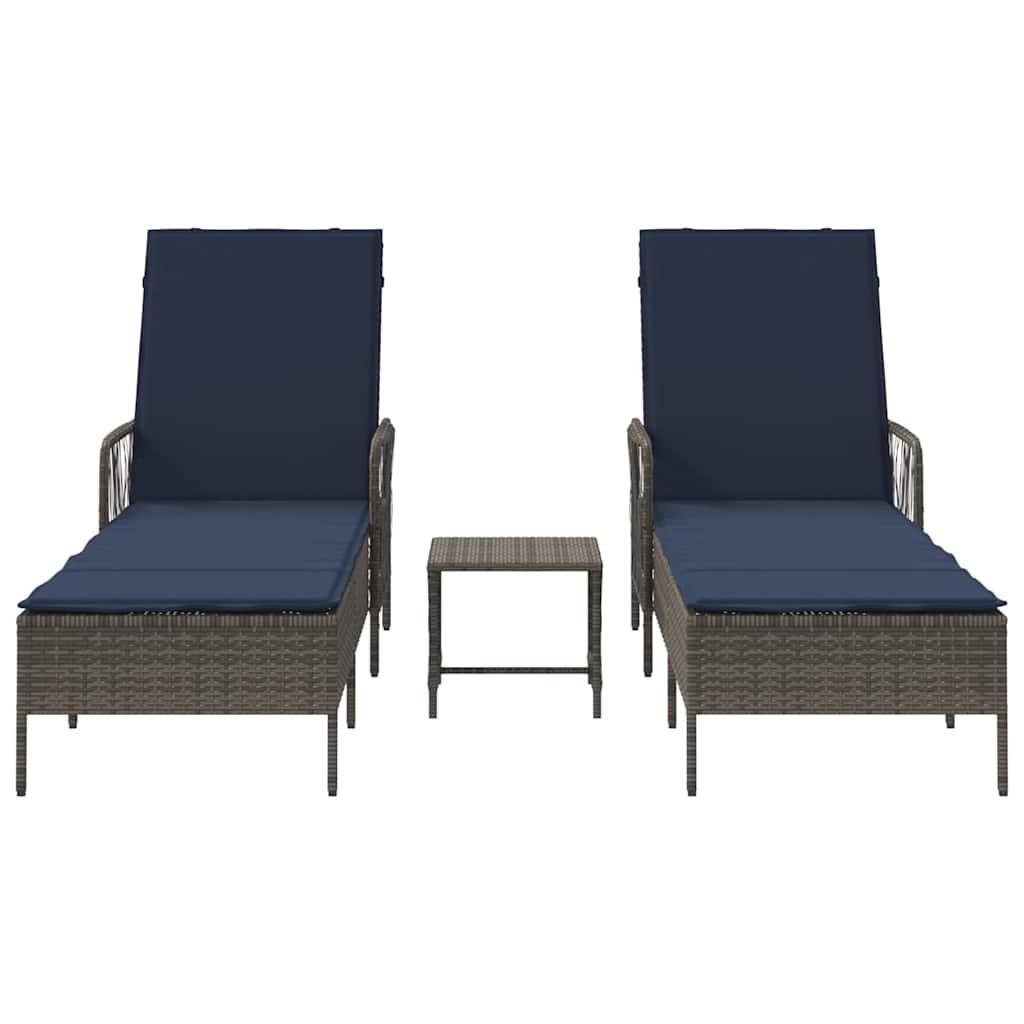 Ležaljka 3 pcs Siva i tamnoplava 200 x 55 x 92 cm poliratan