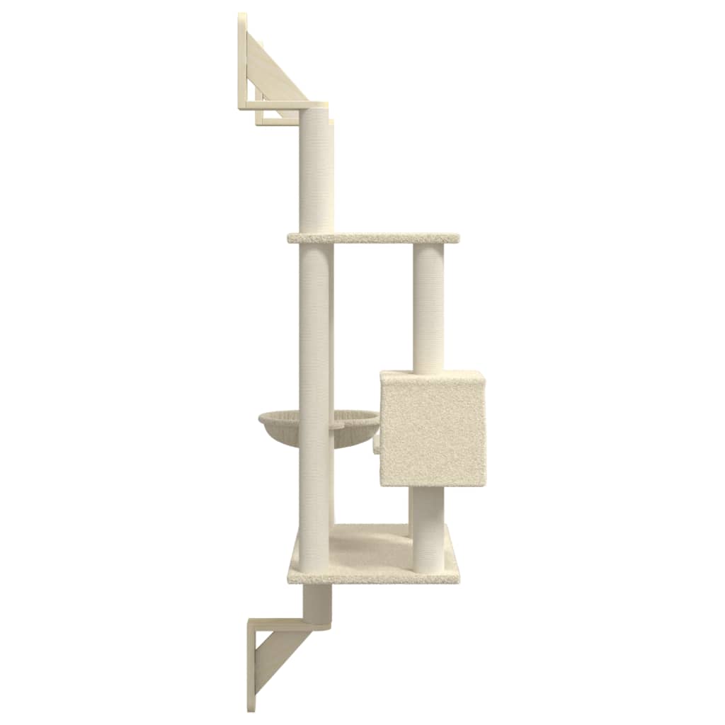 Zidna penjalica za mačke sa stupom za grebanje krem 153 cm