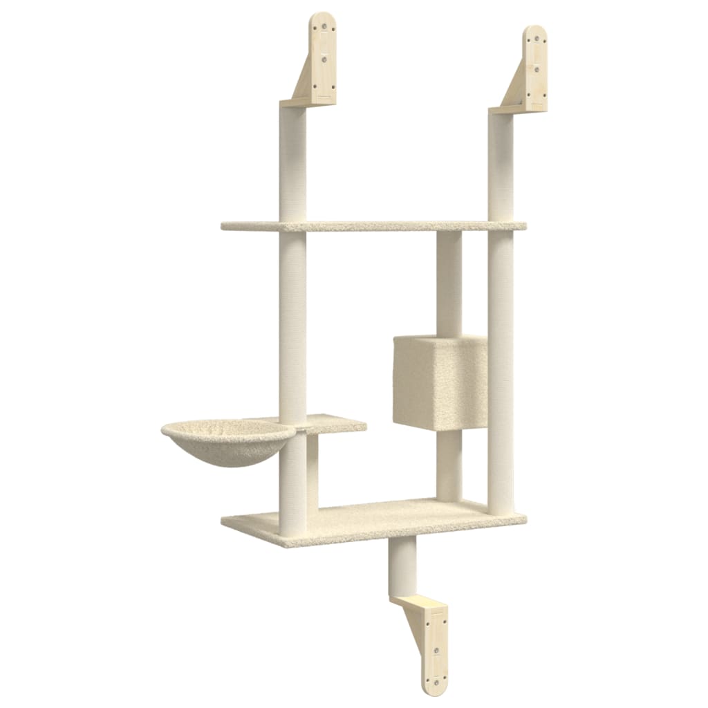 Zidna penjalica za mačke sa stupom za grebanje krem 153 cm