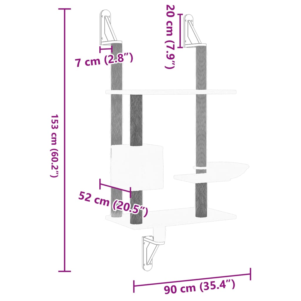 Zidna penjalica za mačke sa stupom za grebanje krem 153 cm