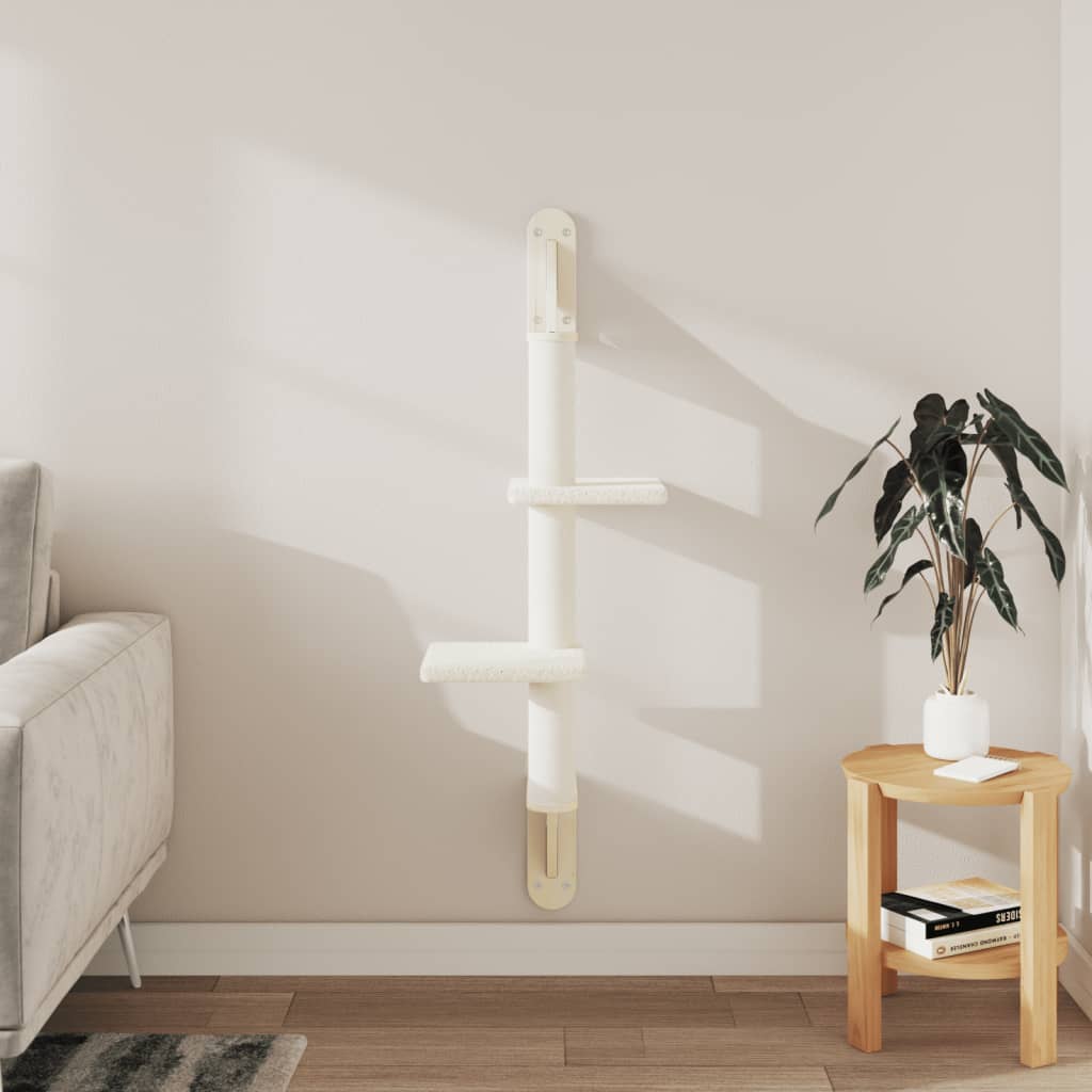 Zidna penjalica za mačke sa stupom za grebanje krem 108 cm
