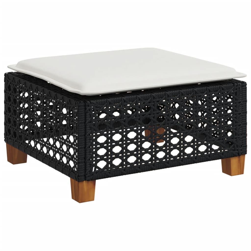 Vrtni tabure s jastukom crni 63,5x56x32 cm od poliratana