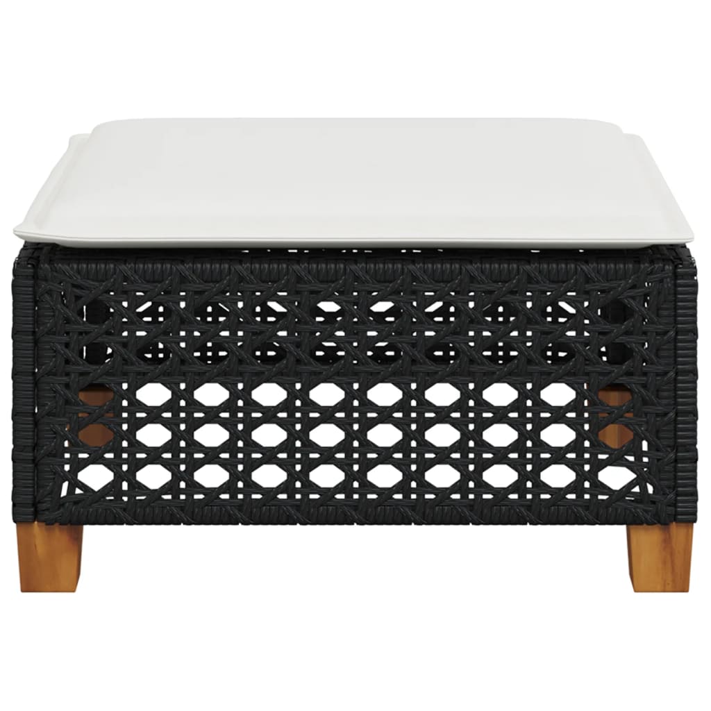 Vrtni tabure s jastukom crni 63,5x56x32 cm od poliratana