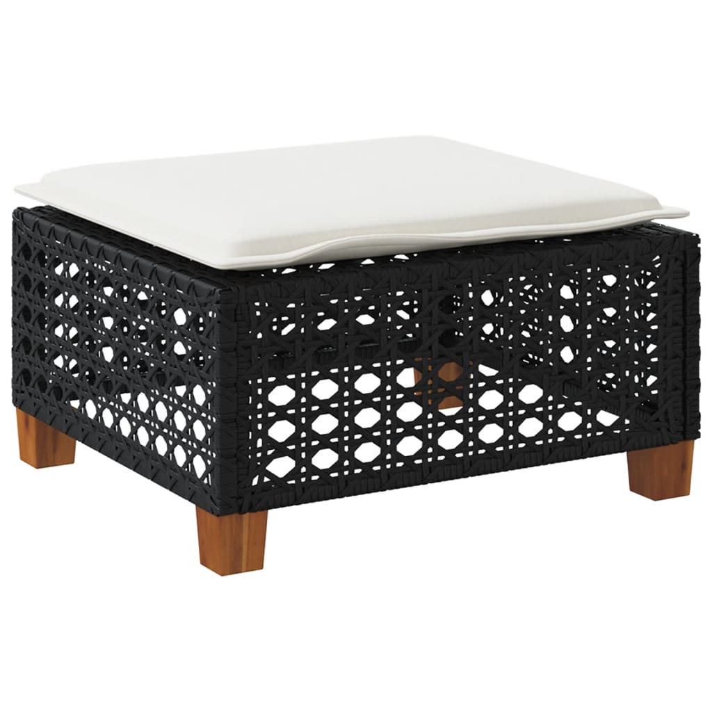 Vrtni tabure s jastukom crni 63,5x56x32 cm od poliratana