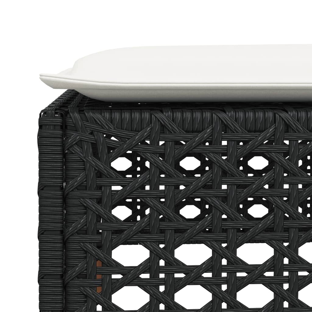 Vrtni tabure s jastukom crni 63,5x56x32 cm od poliratana
