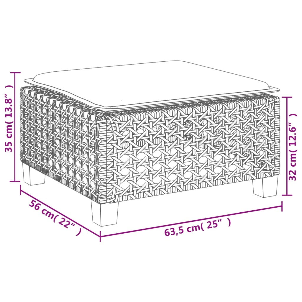 Vrtni tabure s jastukom crni 63,5x56x32 cm od poliratana