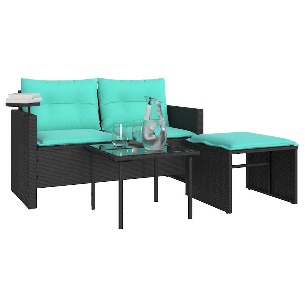 Vrtni set od 3 dijela s jastucima, crni poliratan