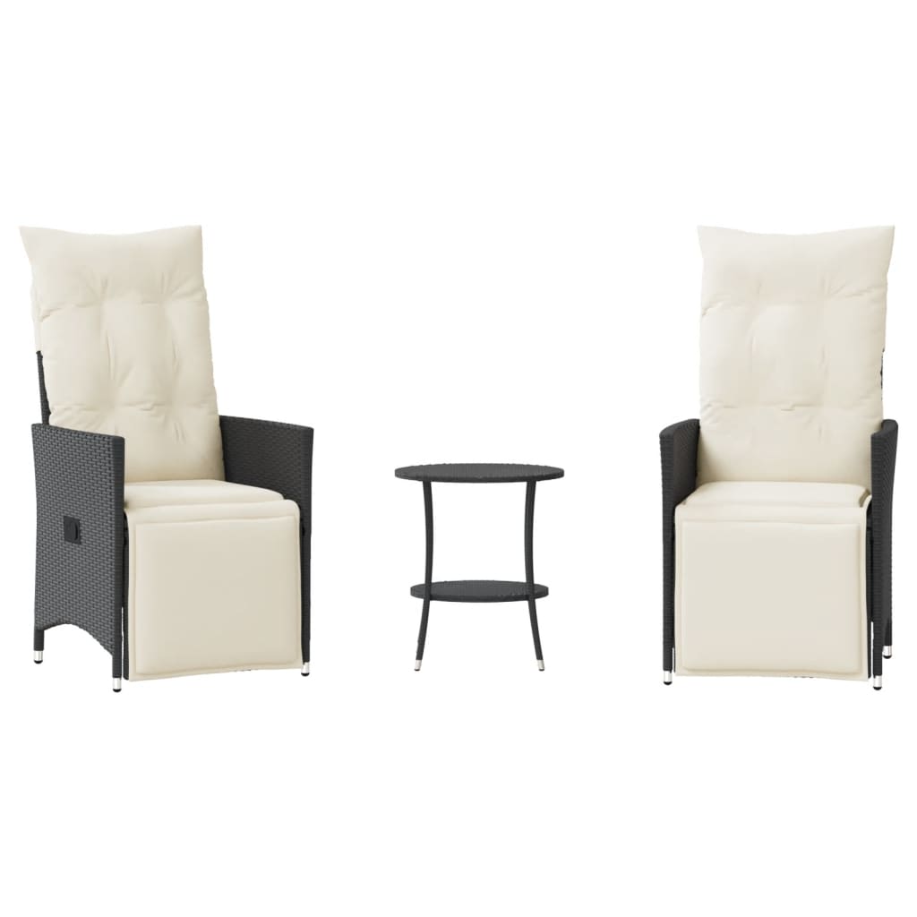 3-dijelni bistro set s jastucima crni od poliratana