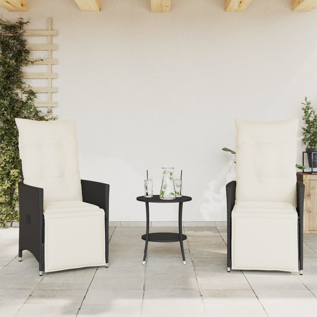 3-dijelni bistro set s jastucima crni od poliratana