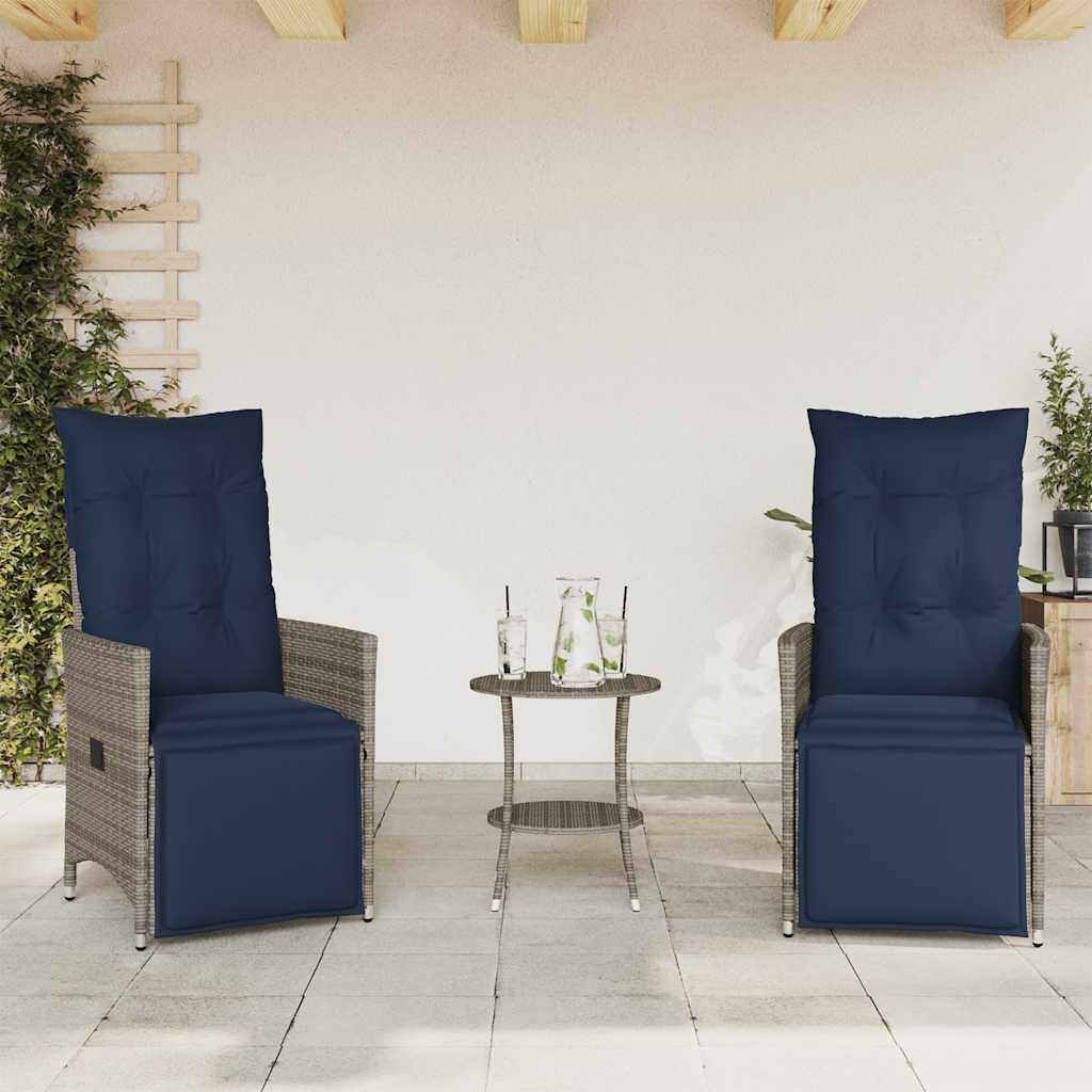 Bistro set od 3 komada s jastucima, sivi poliratan