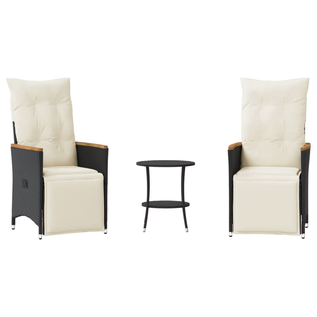 3-dijelni bistro set s jastucima crni od poliratana