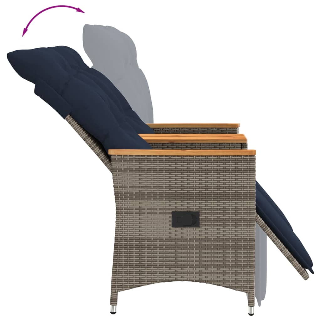 Vrtna sofa s mogućnošću naginjanja za 2 osobe sa stolom, siva, poliratan