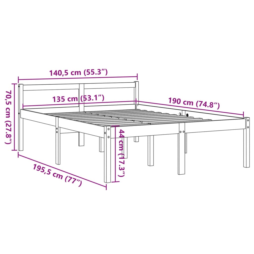 Krevet za starije osobe voštano smeđi 135 x 190 cm od borovine