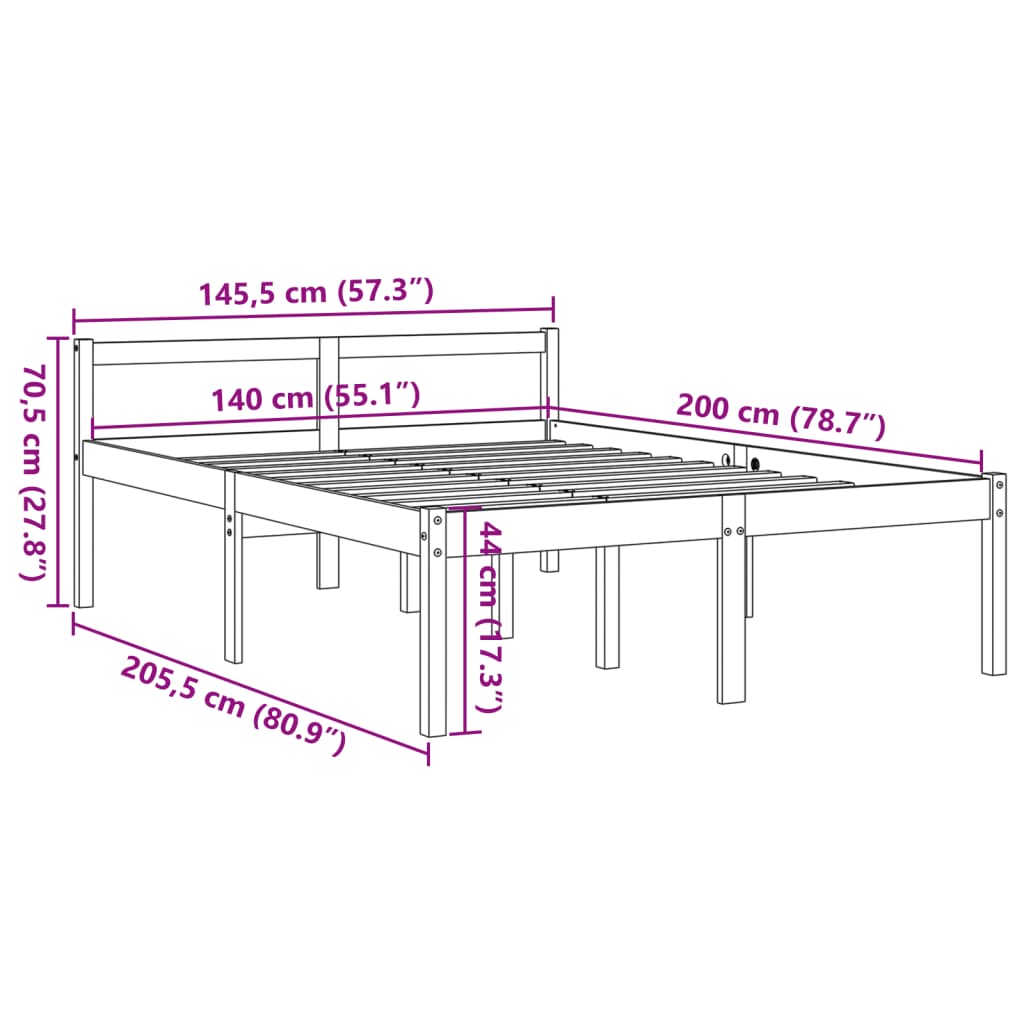 Krevet za starije osobe voštano smeđi 140 x 200 cm od borovine