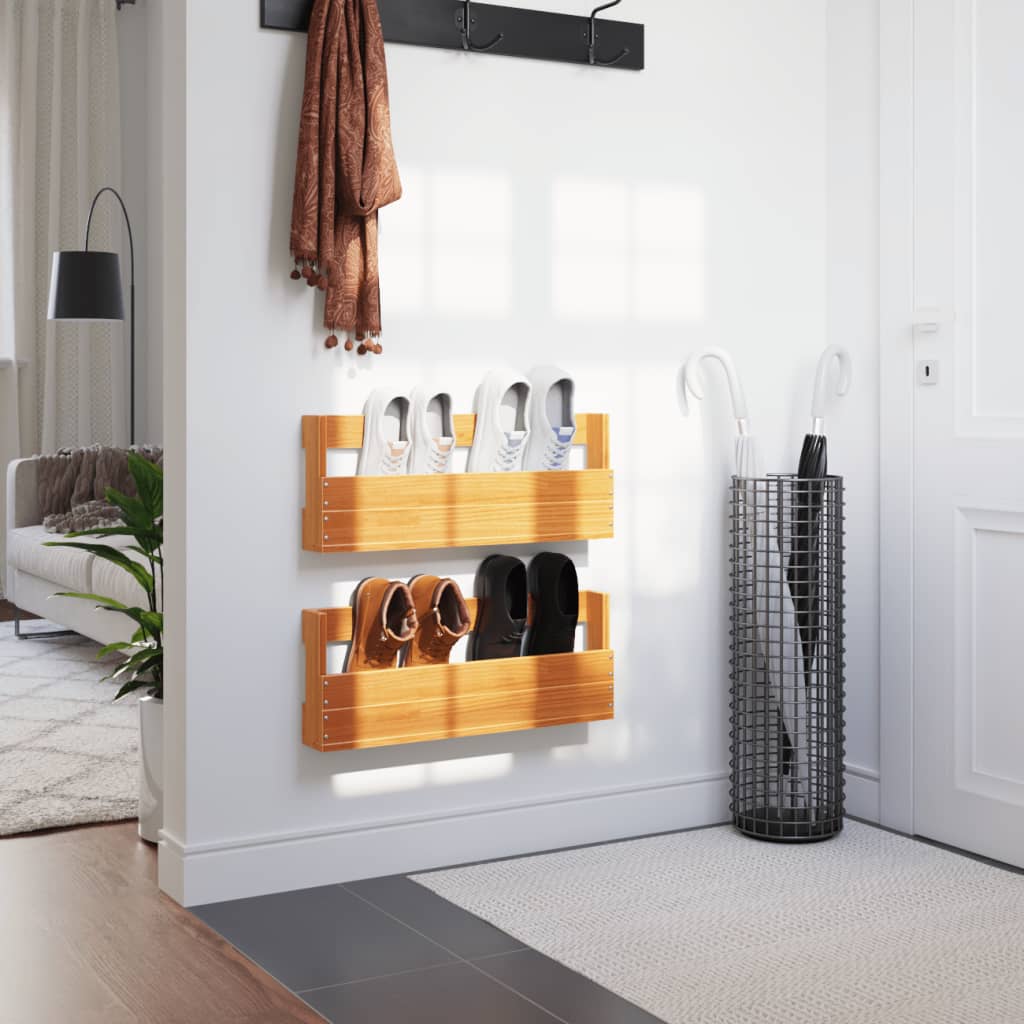 Zidni stalci za cipele 2 kom voštano smeđi 59x9x23 cm borovina