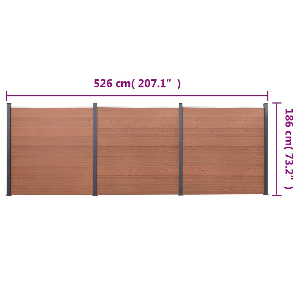 Set panela za ogradu smeđi 526 x 186 cm WPC