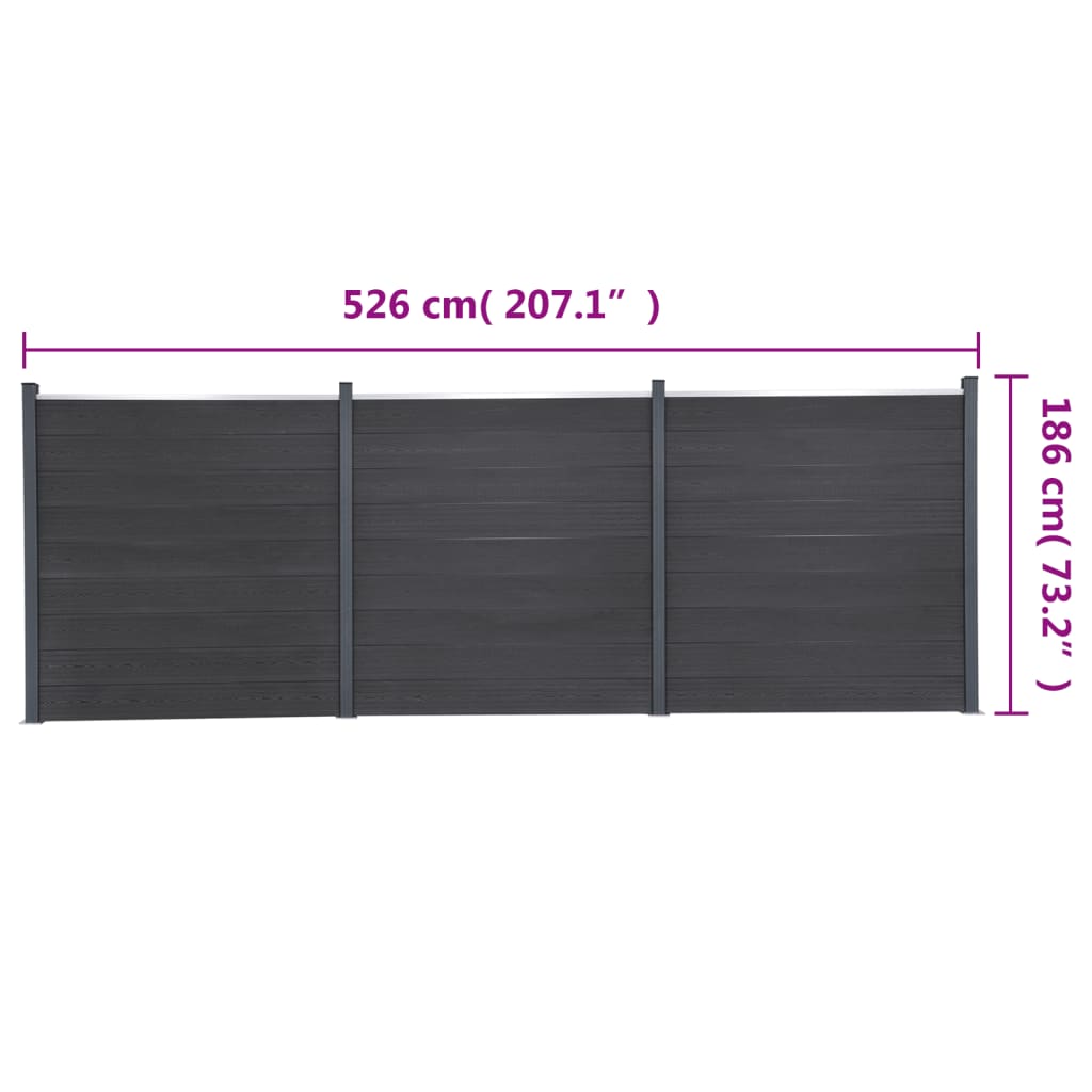 Set panela za ogradu sivi 526 x 186 cm WPC