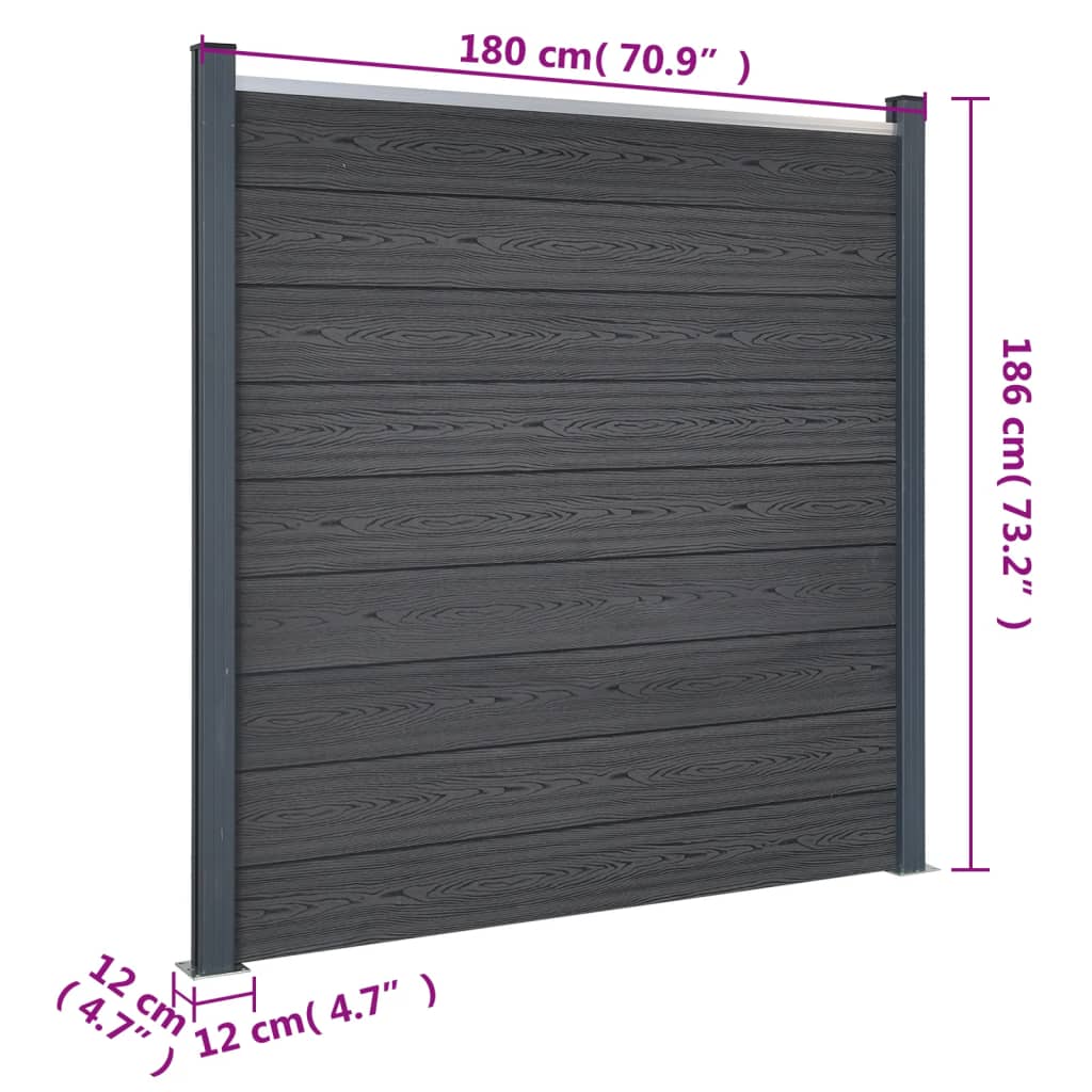 Set panela za ogradu sivi 526 x 186 cm WPC