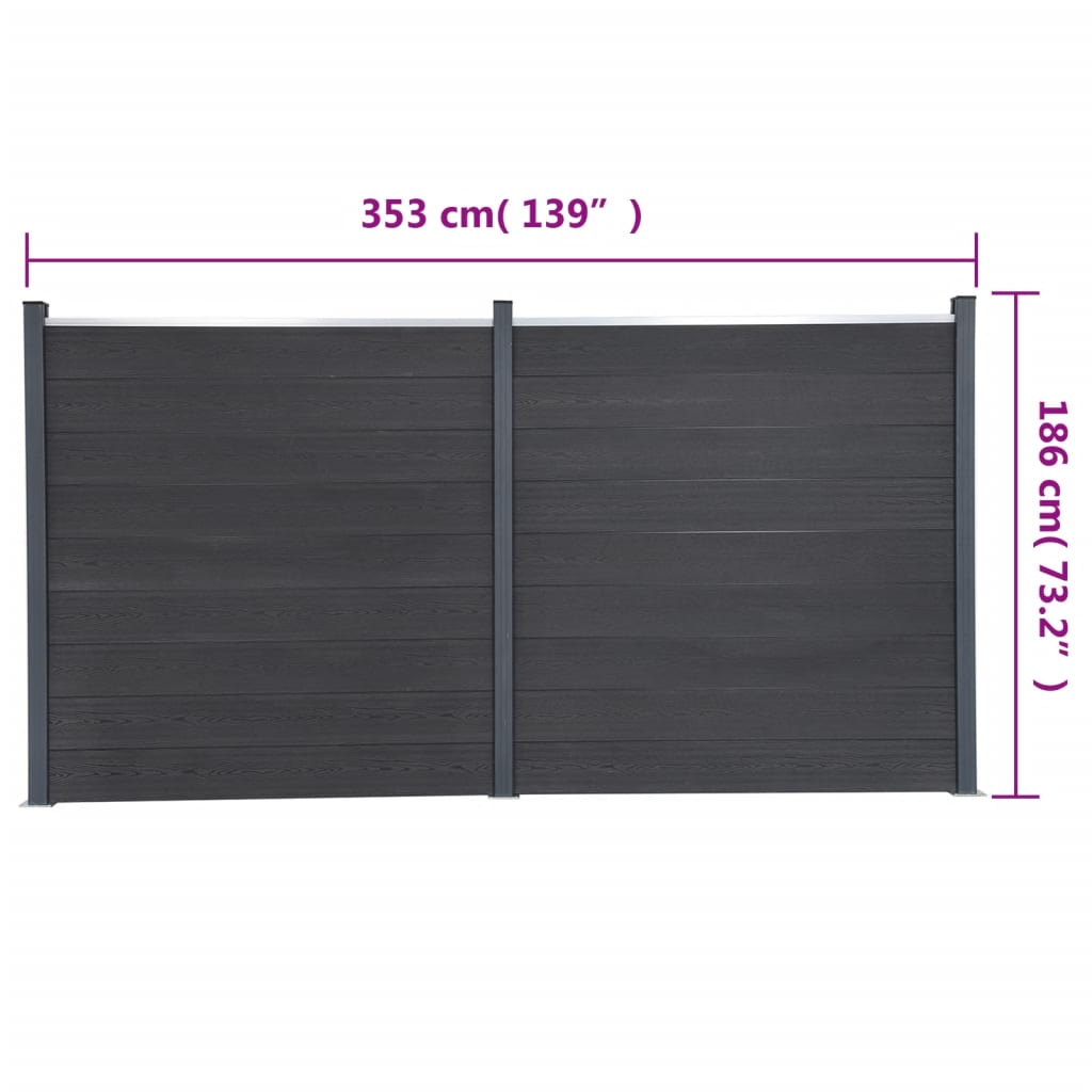 Set panela za ogradu sivi 353x186 cm WPC