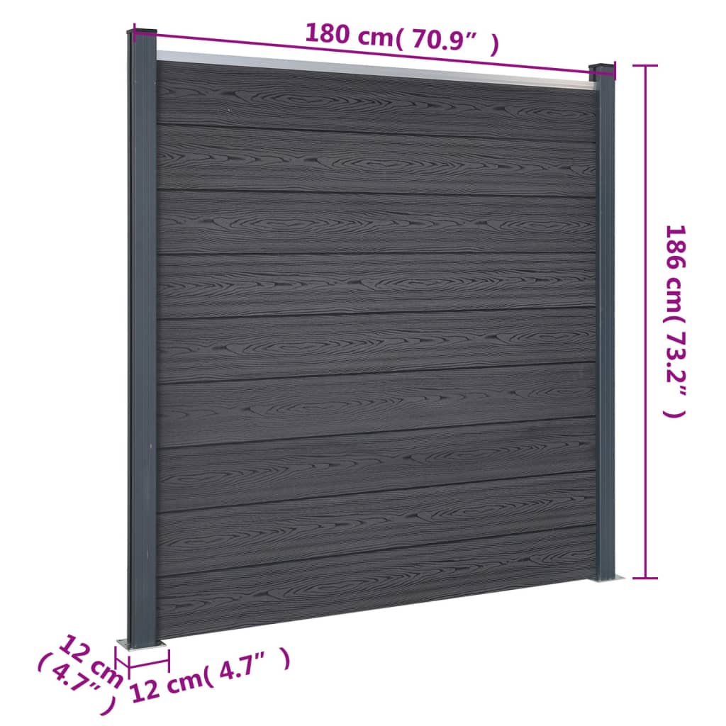 Set panela za ogradu sivi 353x186 cm WPC