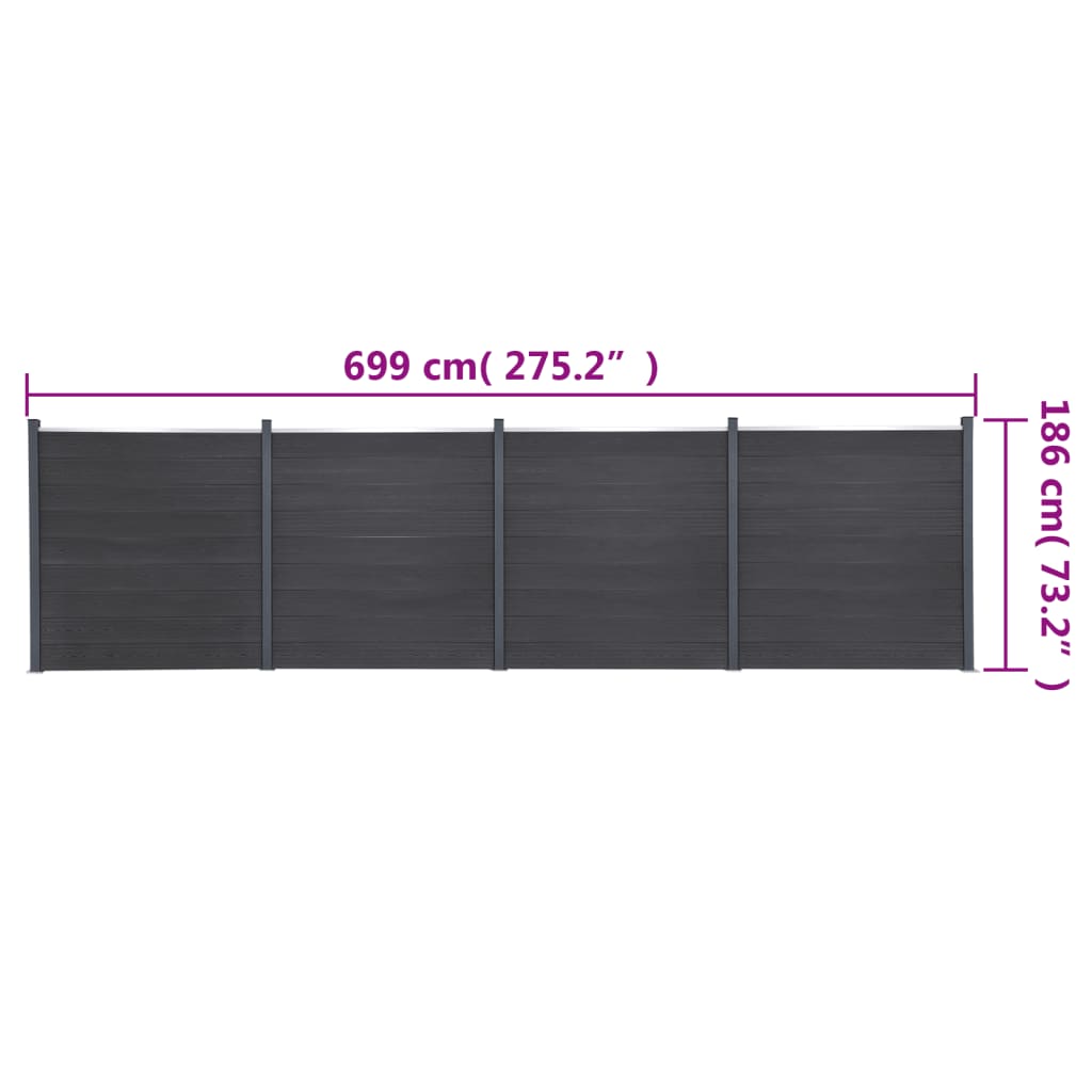 Set panela za ogradu sivi 699x186 cm WPC