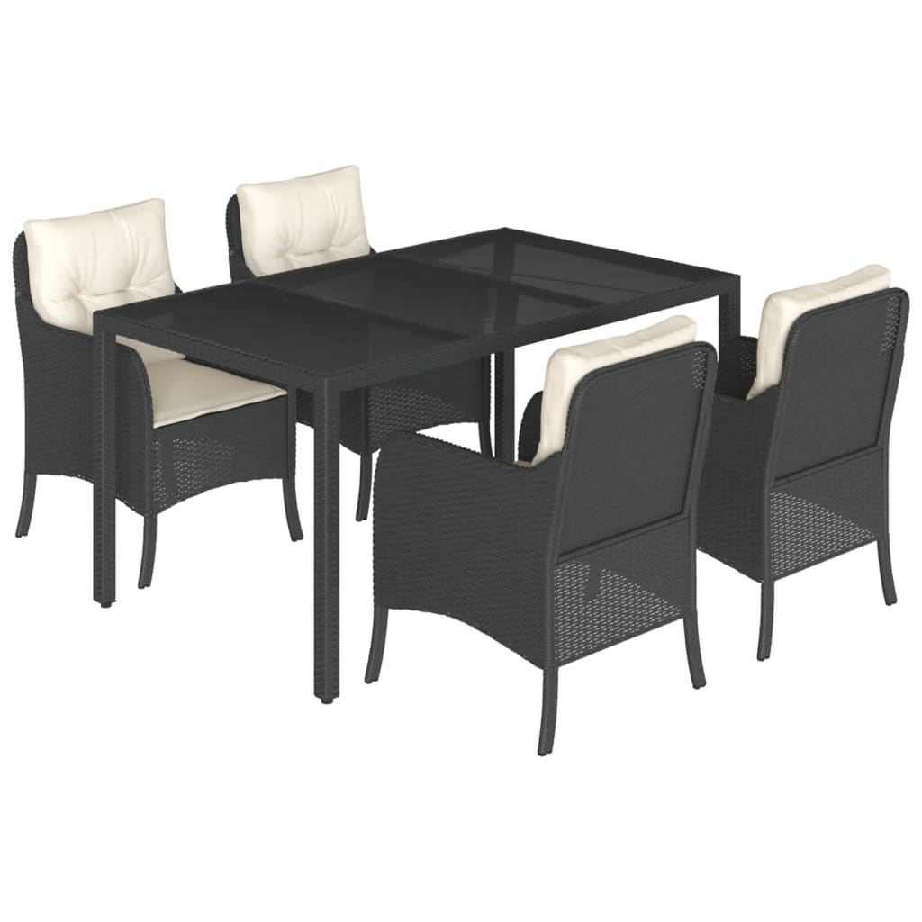 5-dijelni vrtni blagovaonski set s jastucima od poliratana crni Crna 150 cm table length