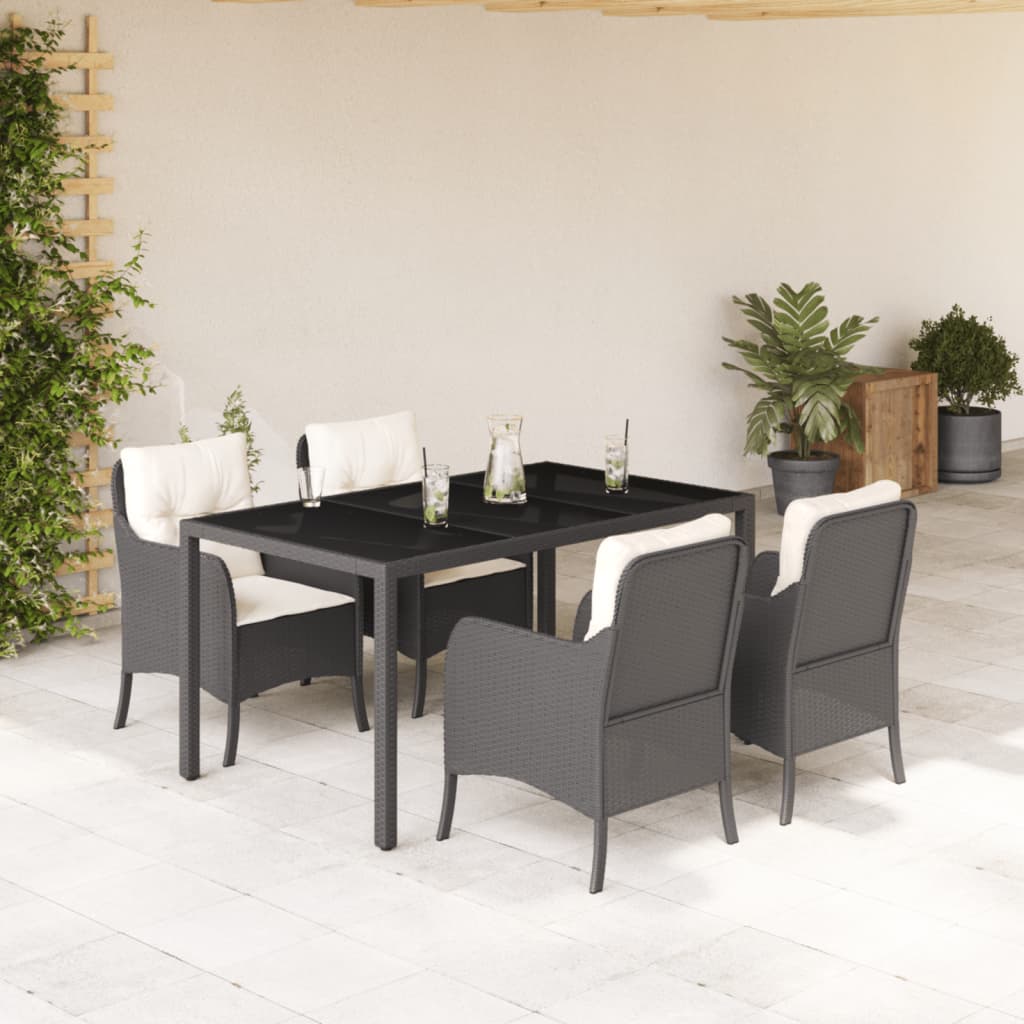 5-dijelni vrtni blagovaonski set s jastucima od poliratana crni Crna 150 cm table length