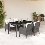 5-dijelni vrtni blagovaonski set s jastucima od poliratana crni Crna 150 cm table length