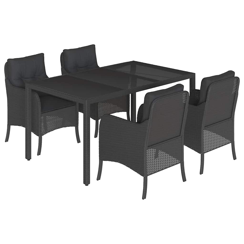 5-dijelni vrtni blagovaonski set s jastucima od poliratana crni Crna 150 cm table length